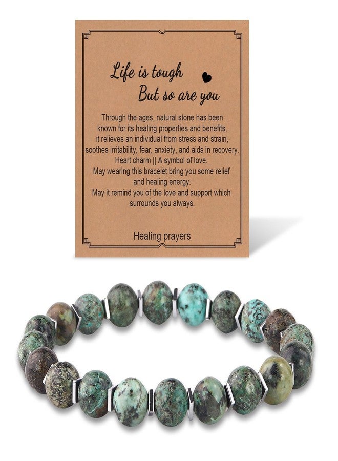 VDKIDKT Natural Stone Healing Bracelet, Get Well Soon Gifts for Women, Cancer Patient Healing Thoughts Gift After Surgery Illness with Meaningful Message Card (African Turquoise) - Image 1